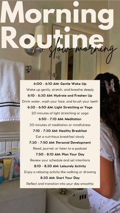 Transform your mornings with the ultimate "That Girl" routine! 🌸 This routine is designed to boost your productivity and set a positive tone for the day. Embrace these habits to become the best version of yourself and seize every day with confidence and energy! 🌟✨ Morning Routine Habit Tracker, 5 Days To Schedule Every Month, Morning Routine Adult Woman, Midday Routine, Woman Morning Routine, That Girl Morning Routine, That Girl Routine, 6 Am Morning Routine, Productive Day Routine