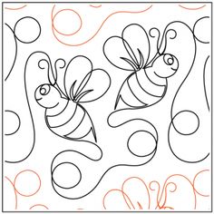 a drawing of two bees flying in the air with bubbles and circles around them on a white background