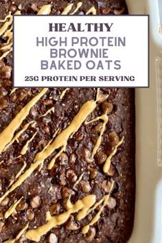 healthy high protein brownie baked oats with caramel drizzle