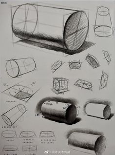 various types of shapes and lines drawn in pencil on white paper with chinese characters below