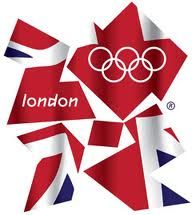 the london olympics logo is shown in red, white and blue