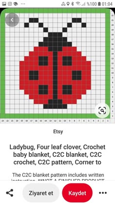 the ladybug cross stitch pattern is displayed on an iphone