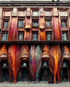 the building has many colorful designs on it's side and is made out of wood