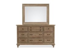 a dresser with a mirror on top of it and drawers below the dresser is a white background