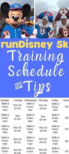 a poster with the words, running schedule and tips for disney's sky training