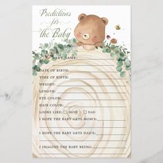 a baby shower game with a teddy bear on it