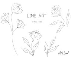 some flowers that are drawn in line art