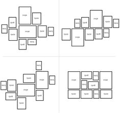 four different layouts for the same page in an image, each with three different sections