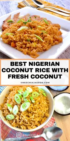 How to Make the Tastiest Nigerian Coconut Jollof Rice with fresh coconut milk. Learn how to cook Nigerian coconut Jollof rice like a pro with my step by step easy to follow instructions. Nigerian Jollof rice remains the best across west Africa and the world. I am excited to show you how to make it happen without a sweat!
What can I serve with Nigerian Coconut Jollof Rice? This savory, sweet, fragrant, flavorful, and fabulous dish rocks just by itself; that is not to say you can’t serve it with meat, chicken, fish or beans. Most Nigerians though serve coconut rice with chicken. Rice is naturally gluten-free and good for the body. To make healthy coconut rice start with raw rice, alongside coconut milk, tomatoes, onions, and a little oil. #Rice #coconutrice #coconut #Nigerianfood #dinner Healthy Coconut Rice, Nigerian Jollof Rice, Jollof Rice Recipe, Raw Rice, Rice With Chicken, Nigerian Recipes, Jollof Rice, Fresh Coconut, Nigerian Food