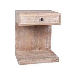 a small wooden table with one drawer open