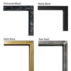 four different types of black and gold frames