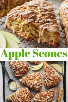 apple scones with cinnamon glaze and apples on the side