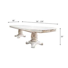 the table is shown with measurements for each leg and top section, including two pedestals