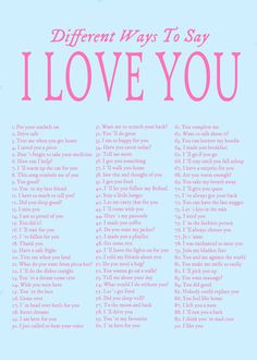 the different ways to say i love you are written in pink on a blue background