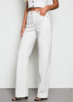 Denim & Jeans // Complete a striking look wearing this white high waist wide leg denim pants.