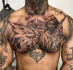 @isabella.ink instagram Chest Shading, Black Ink Sleeve, Chest Small Tattoo, Tattoo Chest Men, Patient Tattoo, Tattoo Men Ideas, Chest Tattoo Drawings, Full Chest Tattoos