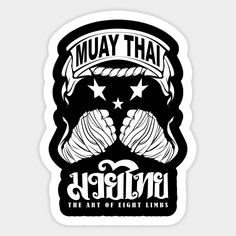 a black and white sticker with the words muay thai on it