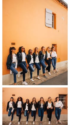 two photos side by side, one with women in jeans and the other with white shirts