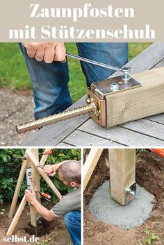 a man is working on some kind of project in the ground with wood and tools