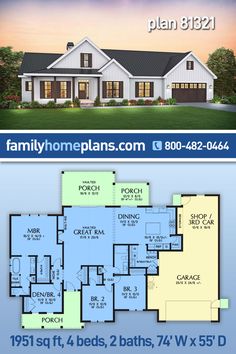 two story house plan with 3 beds and 2 baths