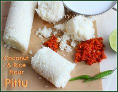 coconut and rice flour on a piece of brown paper