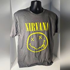 New Mens Lg(42-44) Nirvana Graphic Tee. Compliments Many Styles And Fashions. Awesome Gift Idea. Nirvana Shirt Outfit Men, Nirvana Oversized Shirt, Nirvana Tie Dye Shirt, Nirvana Graphic Tees, Nirvana Shirt, Urban Nirvana Shirt, Gray Yellow, Nirvana, Graphic Tee