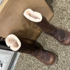 Worn Twice. Great Condition!! Fur Inside Is Intact. Leather Ugg Boots, Ugg Leather Boots, Shoes Leather, Womens Uggs, Ugg Shoes, Ugg Boots, Leather Shoes, Rain Boots, The Social