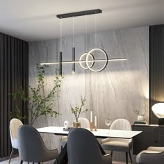 a modern dining room with marble walls and flooring