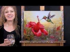 Learn How to Paint HIBISCUS HUMMINGBIRD with Acrylic - Paint and Sip at Home - Step by Step Tutorial - YouTube Michelle The Painter Paint And Sip, Michelle The Painter Tutorials, Paint And Sip Ideas Step By Step, Hummingbird Painting Acrylic, Paint And Sip At Home, Michelle The Painter, Hibiscus Painting, Cow Paintings On Canvas, Flower Hummingbird