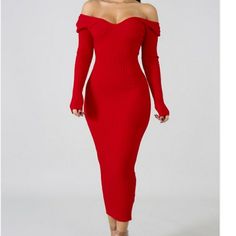 Brand New With Tags Brand: Hera Collection Stella Dress, Red Bodycon Dress, Bodycon Dress With Sleeves, Ribbed Dress, Fashion Nova Dress, Fashion Nova Dresses, Black Bodycon Dress, Long Sleeve Bodycon, Off Shoulder Dress