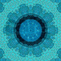 an abstract blue and green tile background with a circular hole in the center, surrounded by smaller tiles