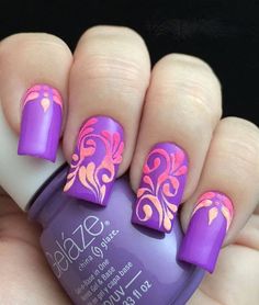 Holi Nails, Purple Nail Art Designs, Quick Nail Art, Nails Yellow, Heart Nail, Purple Nail, Ombre Nail Designs