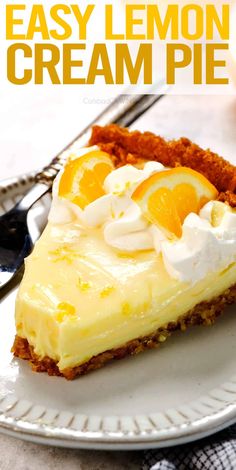 a slice of lemon cream pie on a plate