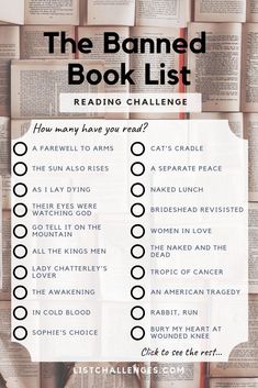 a pile of books with the text, the banned book list reading challenge