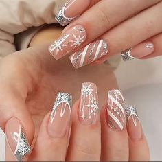 New Length: Long Square 24 Nails To Ensure Fit Nails Only Bundle To Save! Christmas Nails Glitter, Nail Art Noel, Winter Nail Art