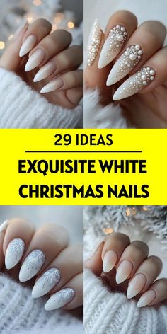 White Nails With Christmas Design, Holiday Nails White, Christmas Nail Inspiration, White Nail Ideas, White Christmas Nails, Lace Nail Design, Matte White Nails, Nye Nails, Snowflake Nail