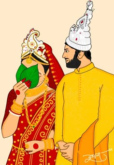 Bengali Wedding Couple, Kulo Design, Marriage Illustration, Marriage Cartoon