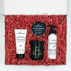 Shower him with love and affection with this one of a kind self care gift box. Filled with facial, body and grooming essentials this gift set is a smash hit for any of the men in your life, from a husband, boyfriend, brother or dad any man that you love would love to indulge in this thoughtfully curated care box. For Valentines, Birthday or Fathers Day this box can be that perfect stand out gift for your outstanding guy.  Content: 1 - 3.38 oz. Facial Wash 1 - 5.07 oz. Moisturizing Body Wash 1 - 3.38 oz. Hair Pomade 1 - 3.8 oz. Bourbon Candle Packaging Info: Please keep in mind this box is packaged for safe shipping, to keep your items in tact. However, due to various circumstances the arrangement may shift during transit and may vary slightly. A Note About Substitutions At Hydrangea Etchin Men Skin Care, Skin Care Gift Set, Husband Birthday Gift, Personalized Gift Baskets, Hygge Gifts, Gift Box For Men, Valentines Gift Box, Care Box, Long Distance Gifts