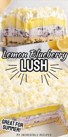 the lemon blueberry lush cake is ready to be eaten