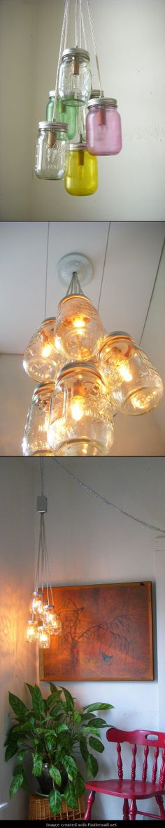 three different types of lights hanging from the ceiling