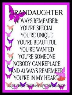 a poem written in purple and pink with butterflies on it, which reads daughter always remembers you're special