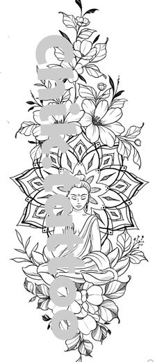 a drawing of flowers with the word buddha on it's bottom and bottom corner