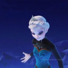 an animated image of a frozen queen with her hands out in front of the camera