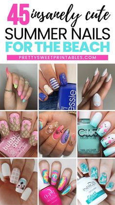 bright summer nails Beach Nails Bright, Tropical Nails Beach, Summer Nails Colorful, Summer Beach Nails, Nail Designs Summer Beach, Beach Nail Art Designs, Paradise Nails, Tropical Nail Art, Tropical Nail Designs