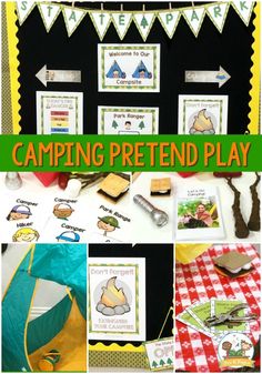 camping pretend play with pictures and words