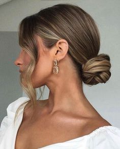 Elegant Updos: Our favourite updo hairstyles for the new season - TANIA MARAS | bridal headpieces + wedding veils Back Tie Hairstyle, Bussines Woman Hairstyles, Tied Hairstyle For Wedding, Brunette Low Bun Wedding, Slick Updo Hairstyles Wedding, Wedding Guest Hair Brunette, Wedding Guest Hairstyles Low Bun, Wedding Hair For Windy Day, Formal Event Hairstyles For Medium Length Hair