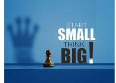 a chess piece with the words start small think big on it next to a king's crown