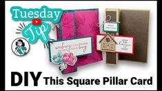 an image of a diy square pillar card with the words tuesday sip on it