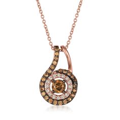 LeVian - Le Vian "Chocolatier" .66ct t. w. Chocolate, Vanilla Halo Pendant Necklace in 14kt Strawberry Gold. 18". With a rich history dating back to the 15th century, Le Vian jewelry is well known for its decadent designs and innovative use of color. This luxurious "Chocolatier" halo pendant spotlights a .30 carat round brilliant-cut brown diamond in sumptous swirls of .11 ct. t. w. round brilliant-cut white diamonds and more .25 ct. t. w. round brilliant-cut brown diamonds to complete the sultr Le Vian Jewelry, Levian Jewelry, Brown Diamonds, Diamond Birthstone, Le Vian, Halo Pendant, Brown Diamond, Black Rhodium, 15th Century