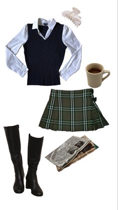 fall outfits, outfit inspiration, plaid skirt, boots outfit Black Preppy Outfit, Hogwarts Outfits, Harry Potter Dr, Sixth Form, Hogwarts Dr, Blair Waldorf, Autumn Outfit, Clueless, Mode Inspiration